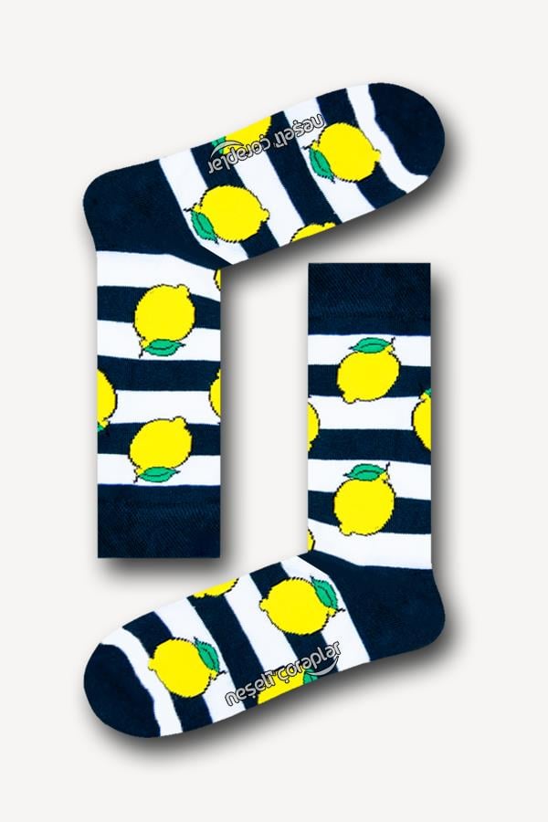 Şerit Limon Renkli Unisex Çorap