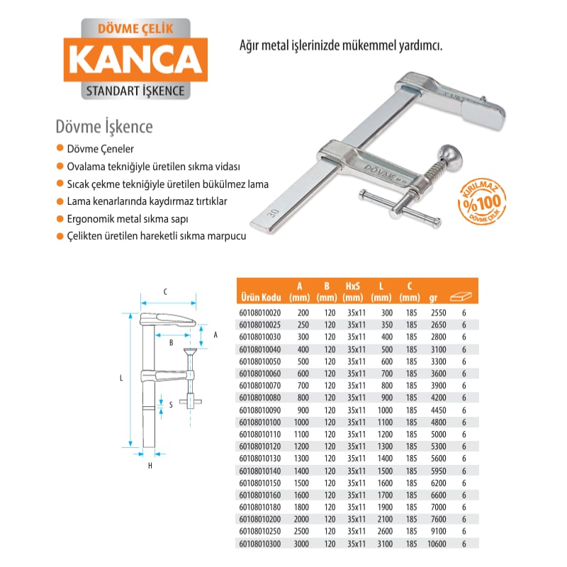 Kanca Dövme Çelik İşkence 110 cm 1100x120mm