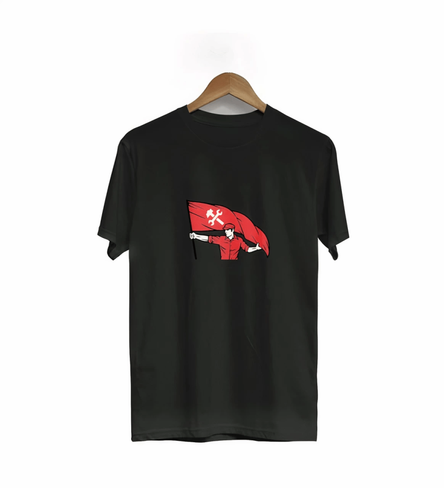1 Mayıs Emekçilerimiz İçin Özel Tasarım Bayraklı Emekçi Baskılı T-shirt - Siyah
