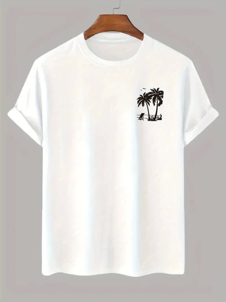 Baskılı Oversize Bisiklet Yaka T-shirt - Beyaz
