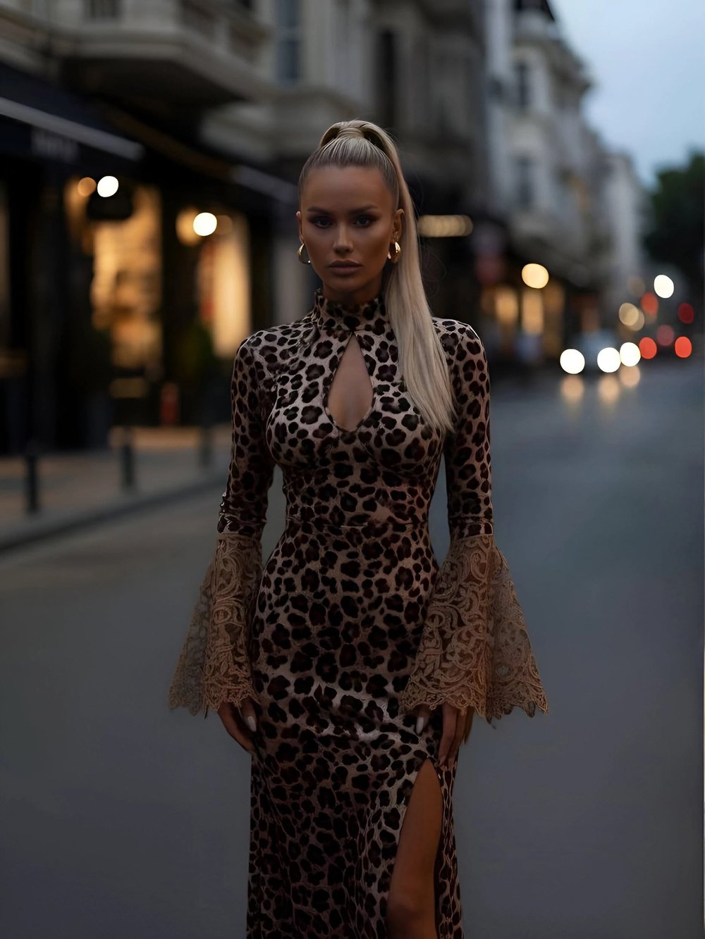 DEMY LEOPAR UZUN ELBİSE