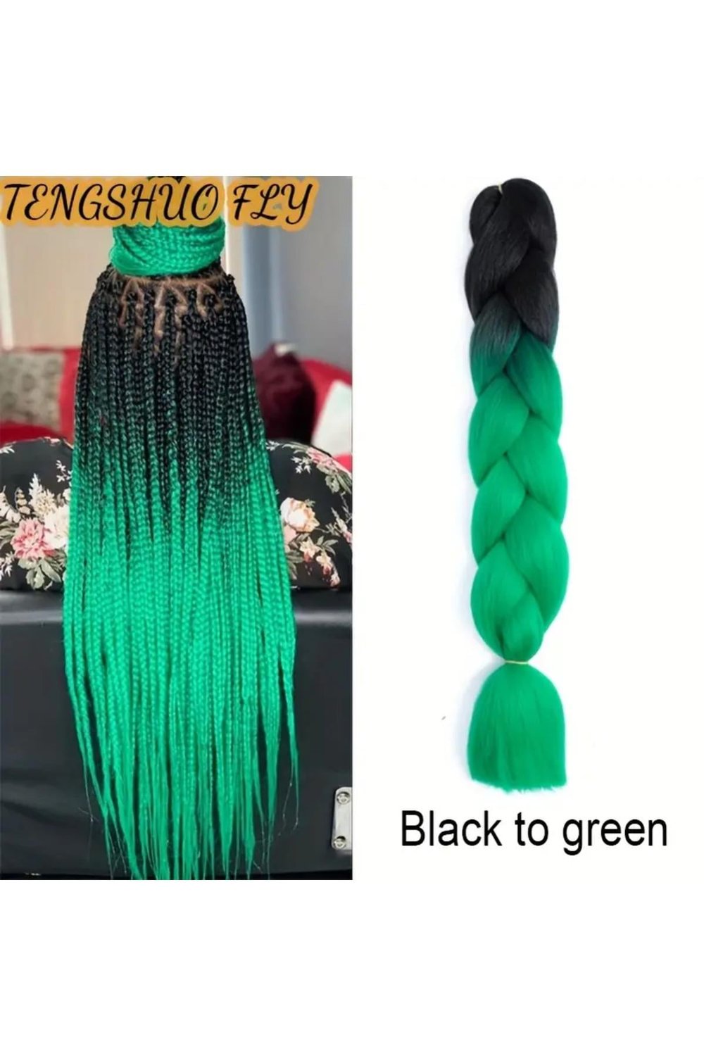 Siyah Yeşil Ombreli Afrika Zenci Örgüsü Box Braid Sentetik Saç 60cm 100gr