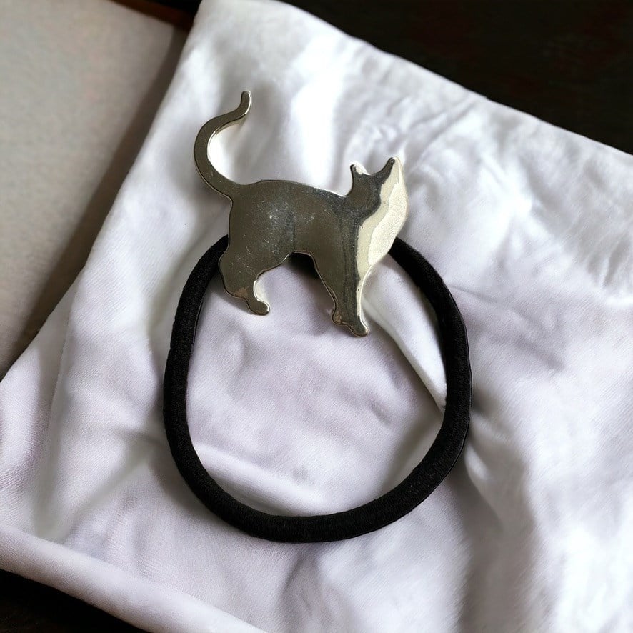 Gümüş Renk Metal Kedi Figürlü Model Simit Toka