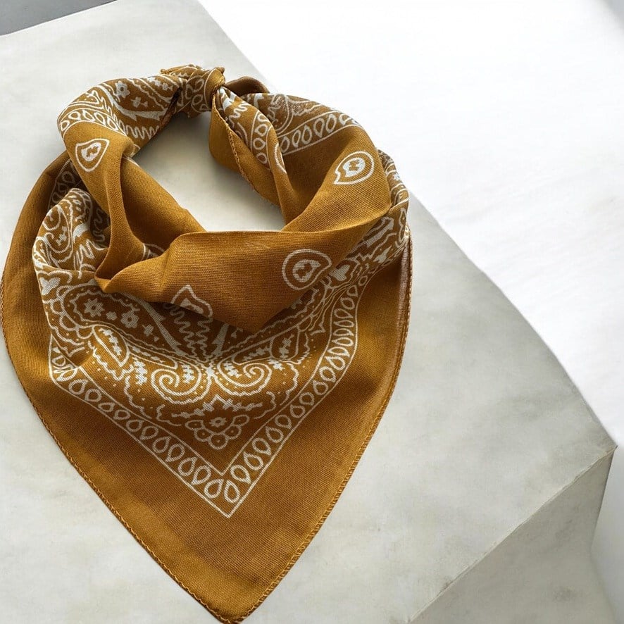 Hardal Renk Etnik Desenli %100 Koton Bandana
