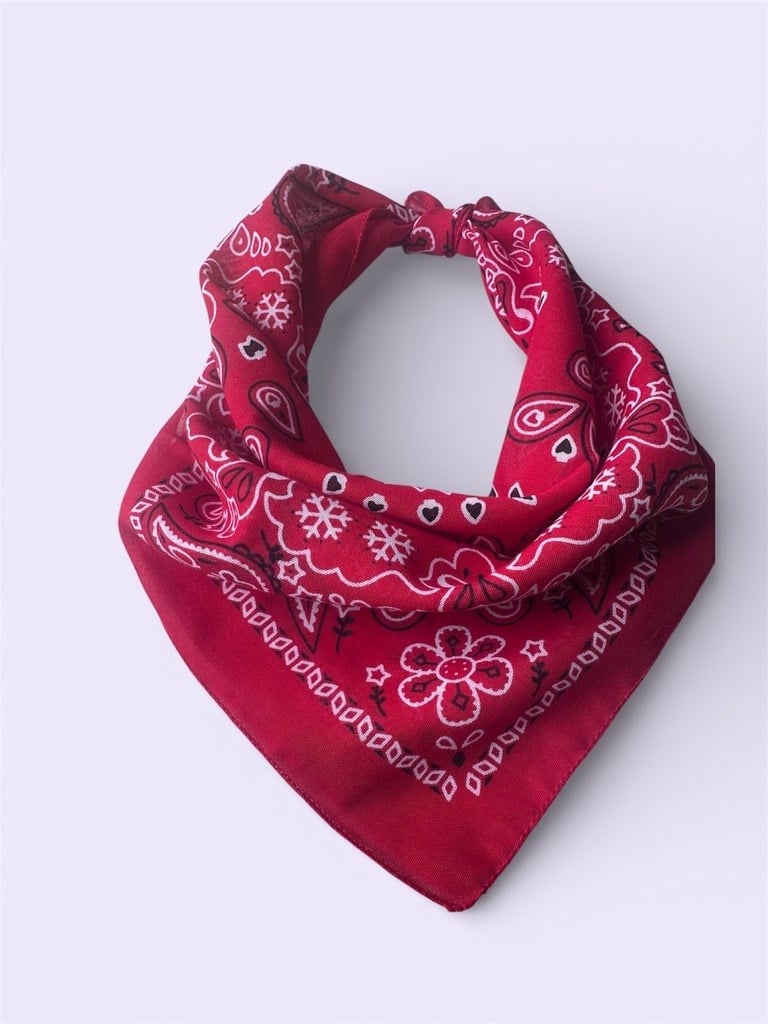 Kırmızı Renk  desenli%100 koton Bandana