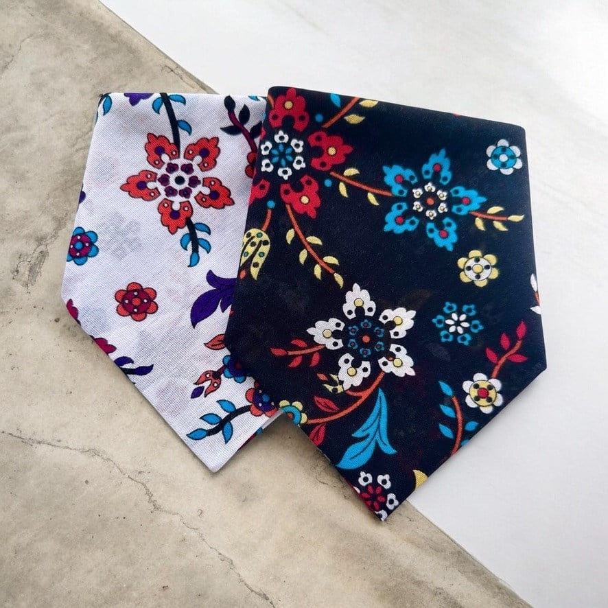 Siyah ve Beyaz Renk  Çiçek Desenli 2'liÇok Amaçlı %100 Koton Bandana 