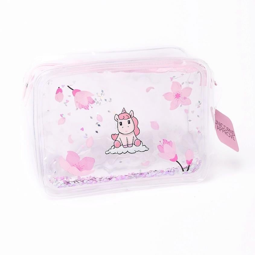 Beauty bag with flowing glitter  UNICORNS APPROVE