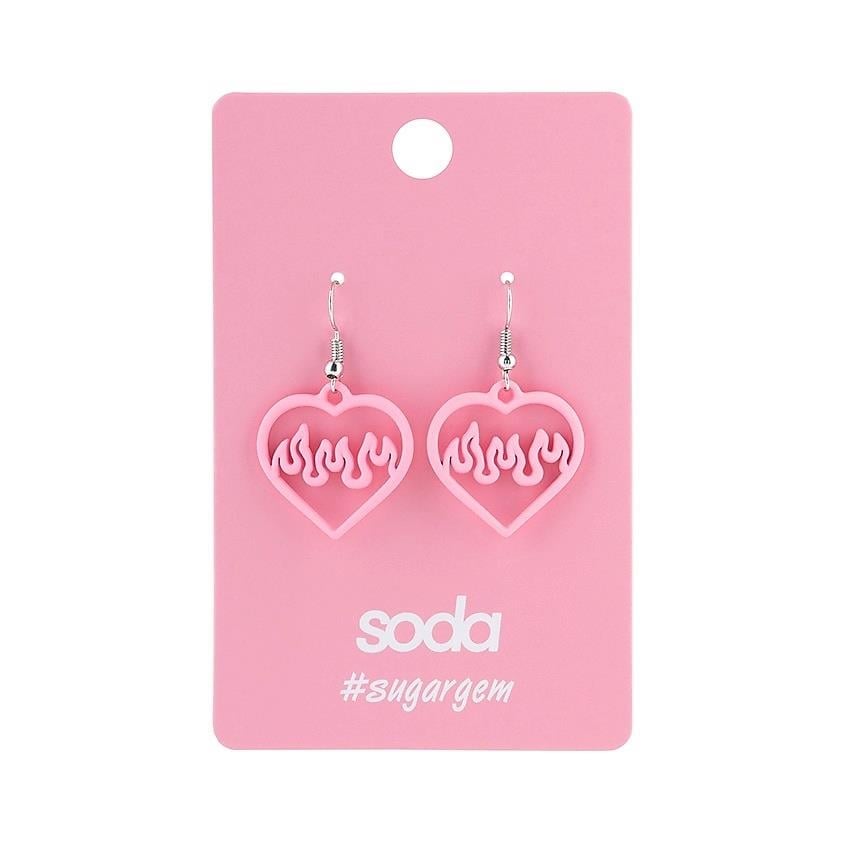 Earrings HEART IN FIRE PINK  sugargem