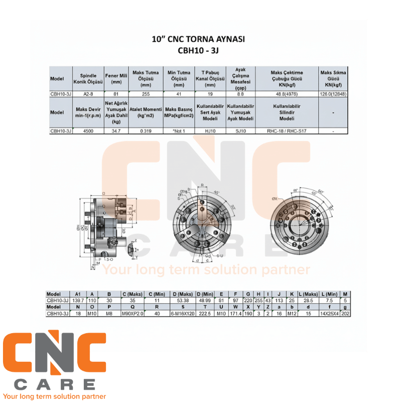 AUTOCLAWS  10 Inc 3 Ayak Geniş Merkezli CNC Torna Aynası (CBH10-3JA8)