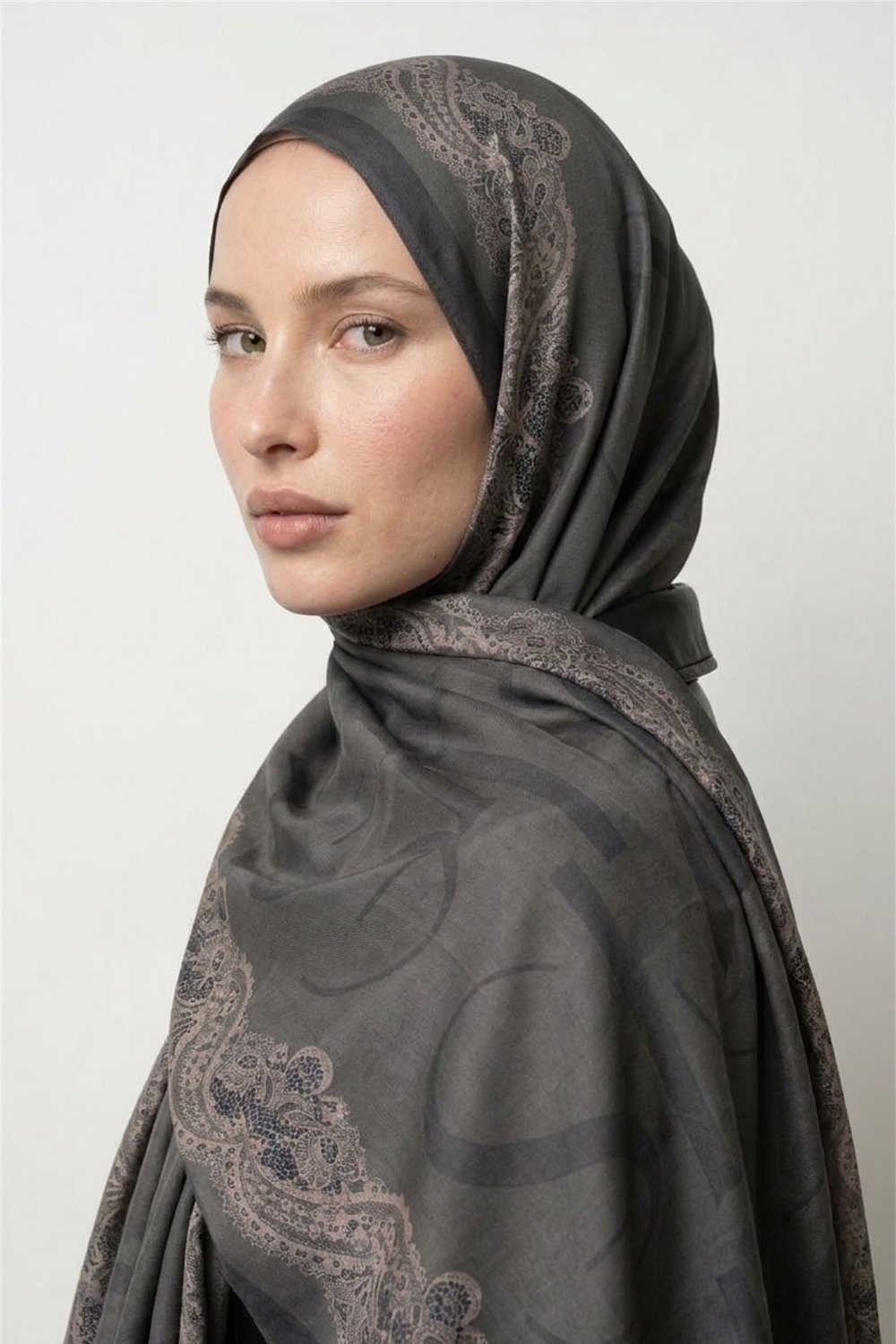 Yün - İpek Şal | Gece Antrasiti