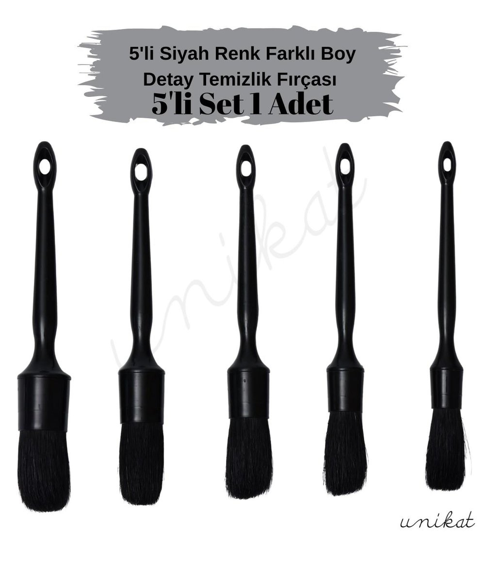 BAYİ ÜRÜNÜ 5'li Siyah Renk Farklı Boylarda Detay Temizlik Fırçası - piano black