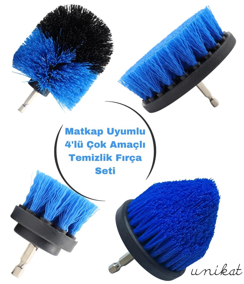 BAYİ ÜRÜNÜ Matkap Ucuna Takılan 4 Parçalı Temizlik Fırça Seti – Araç İçi ve Dışı Kullanım