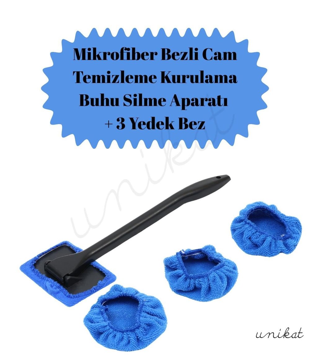 BAYİ ÜRÜNÜ Mikrofiber Bez Cam Temizleme Aparatı 3 Adet Yedek Başlıklı 