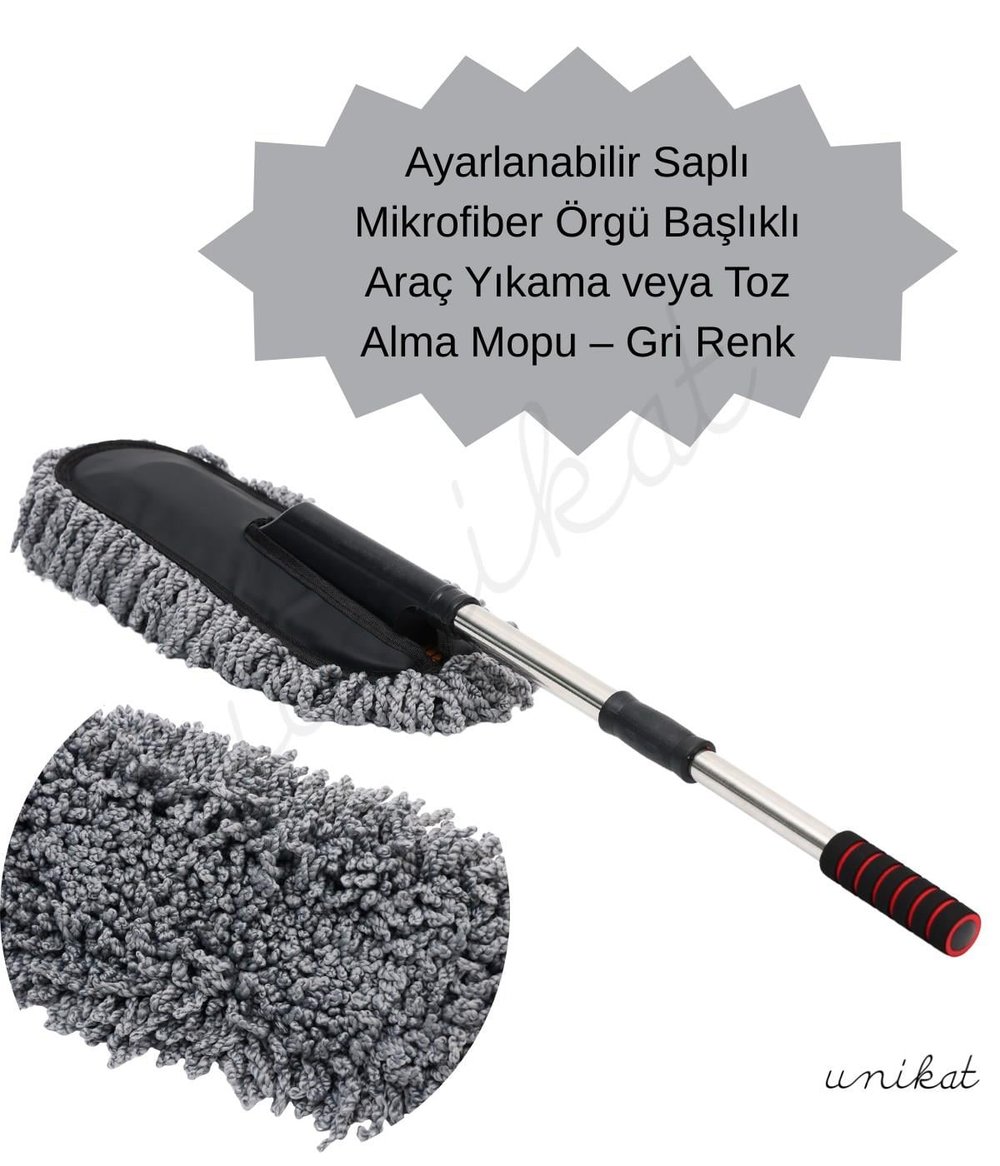 BAYİ ÜRÜNÜ Mikrofiber Örgü Başlıklı Araç Yıkama ve Toz Alma Mopu – Gri Renk