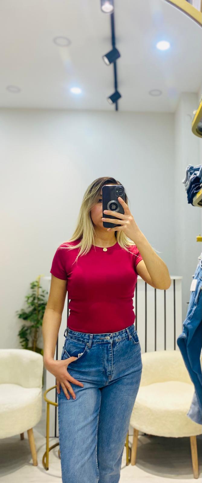 Bisiklet Yaka Basic Body - Bordo
