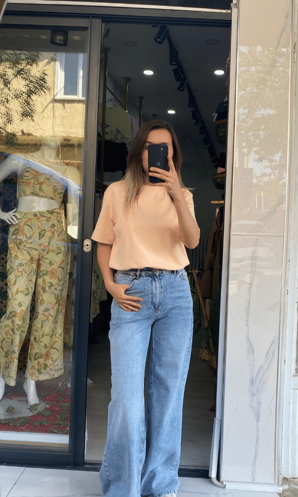 Coss Marka Tam Pamuk T-Shirt - Yavruağzı