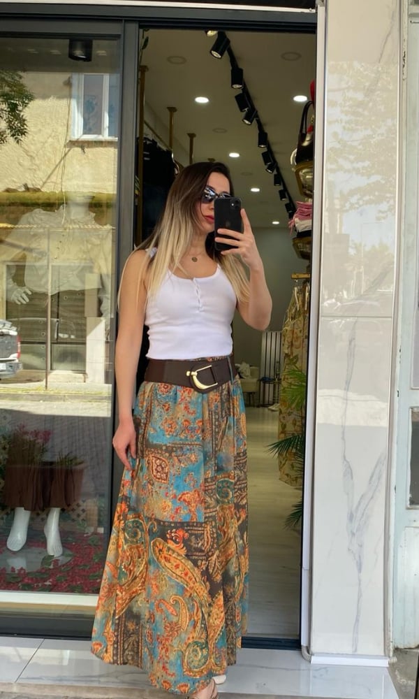 Susie Kemerli Zra Model Etnik Desen Şifon Etek