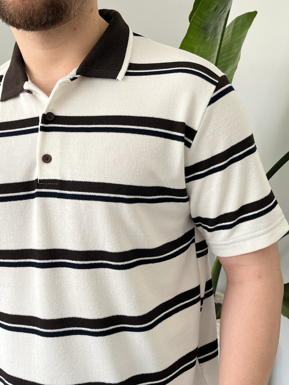 Basic Beyaz Çizgili Polo Tişört 