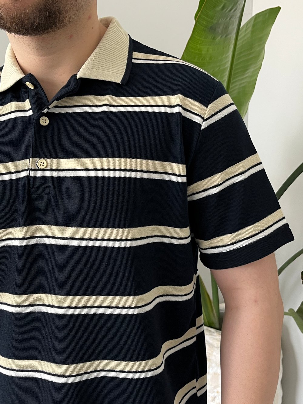 Basic Lacivert  Çizgili Polo Tişört 