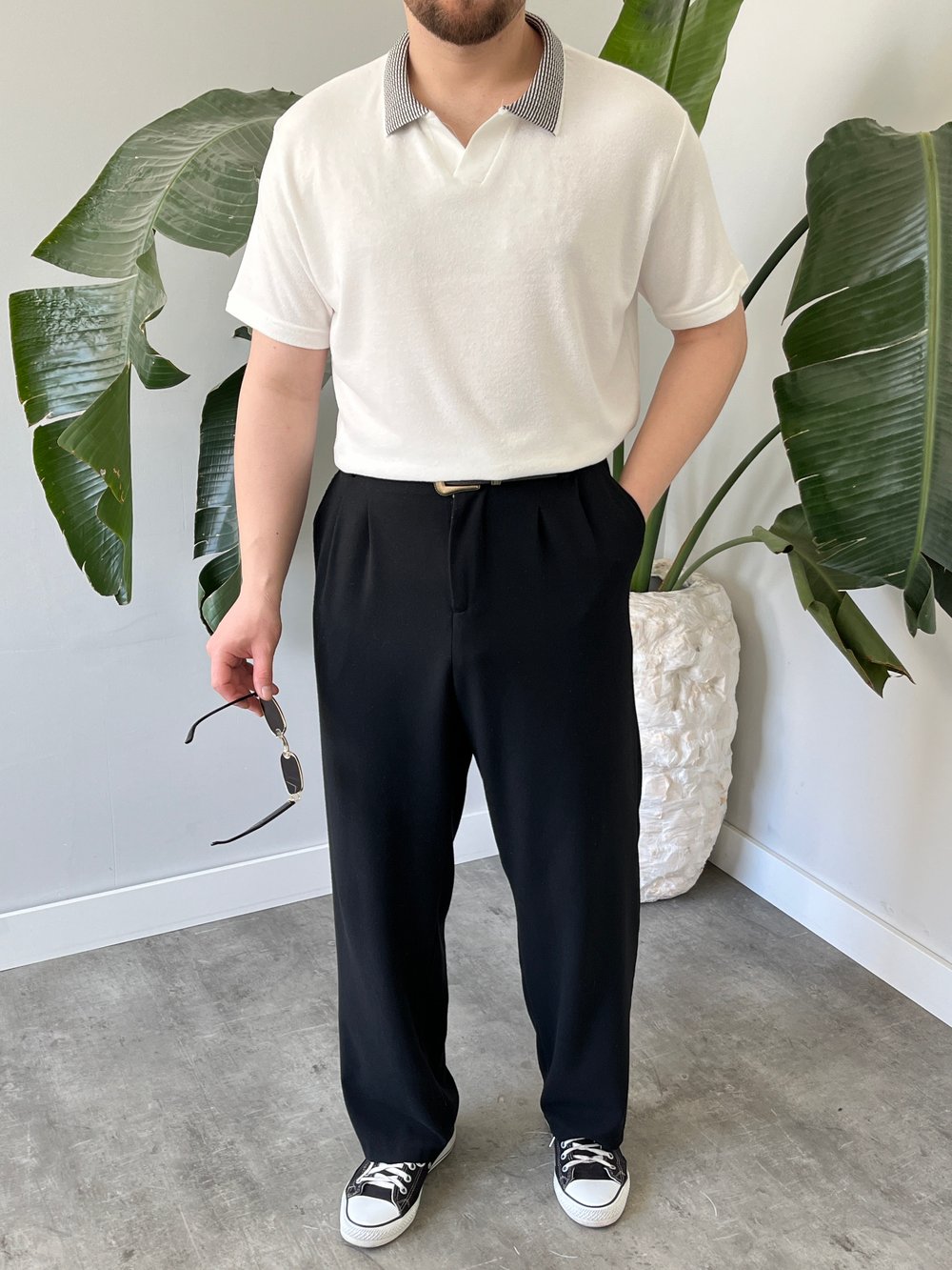 Basic Polo Yaka Beyaz  Tişört 