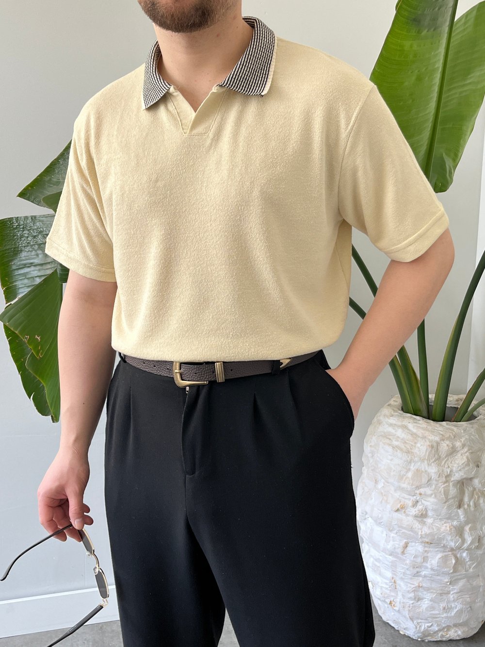 Basic Polo Yaka Krem   Tişört 