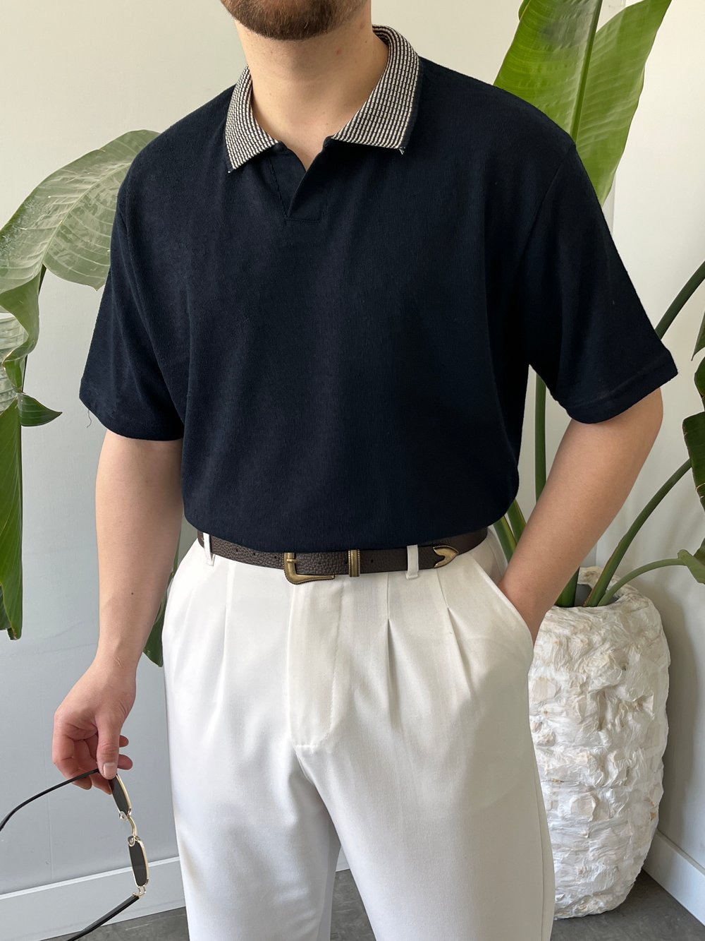 Basic Polo Yaka Lacivert Tişört 