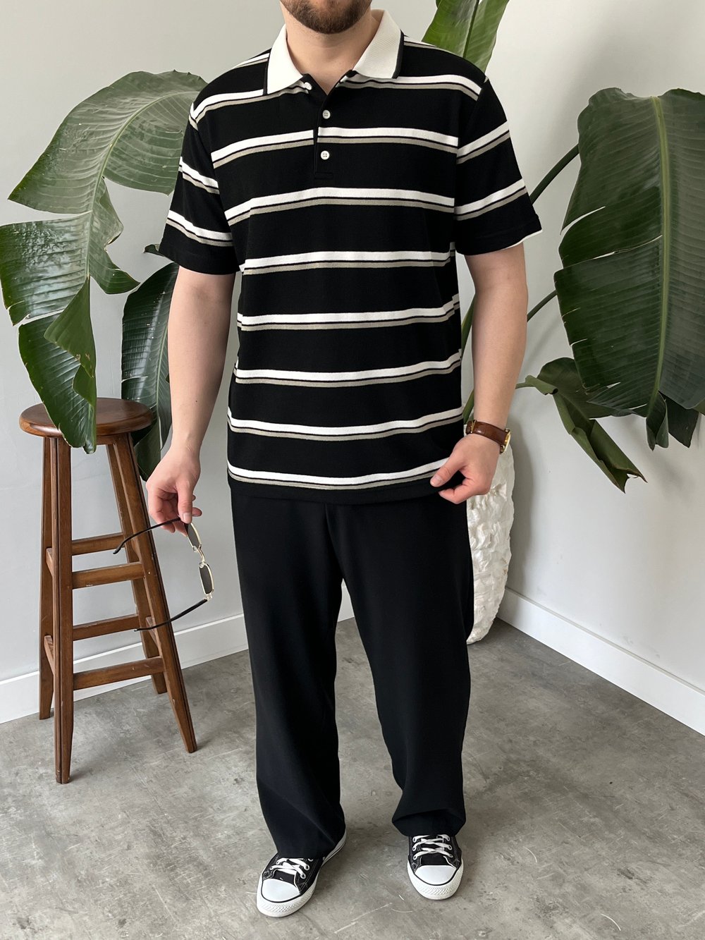 Basic Siyah Çizgili Polo Tişört 