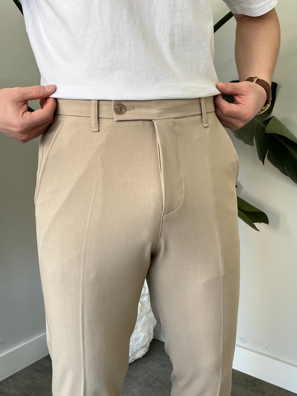 Boyfriend Krem  Kumaş Pantolon