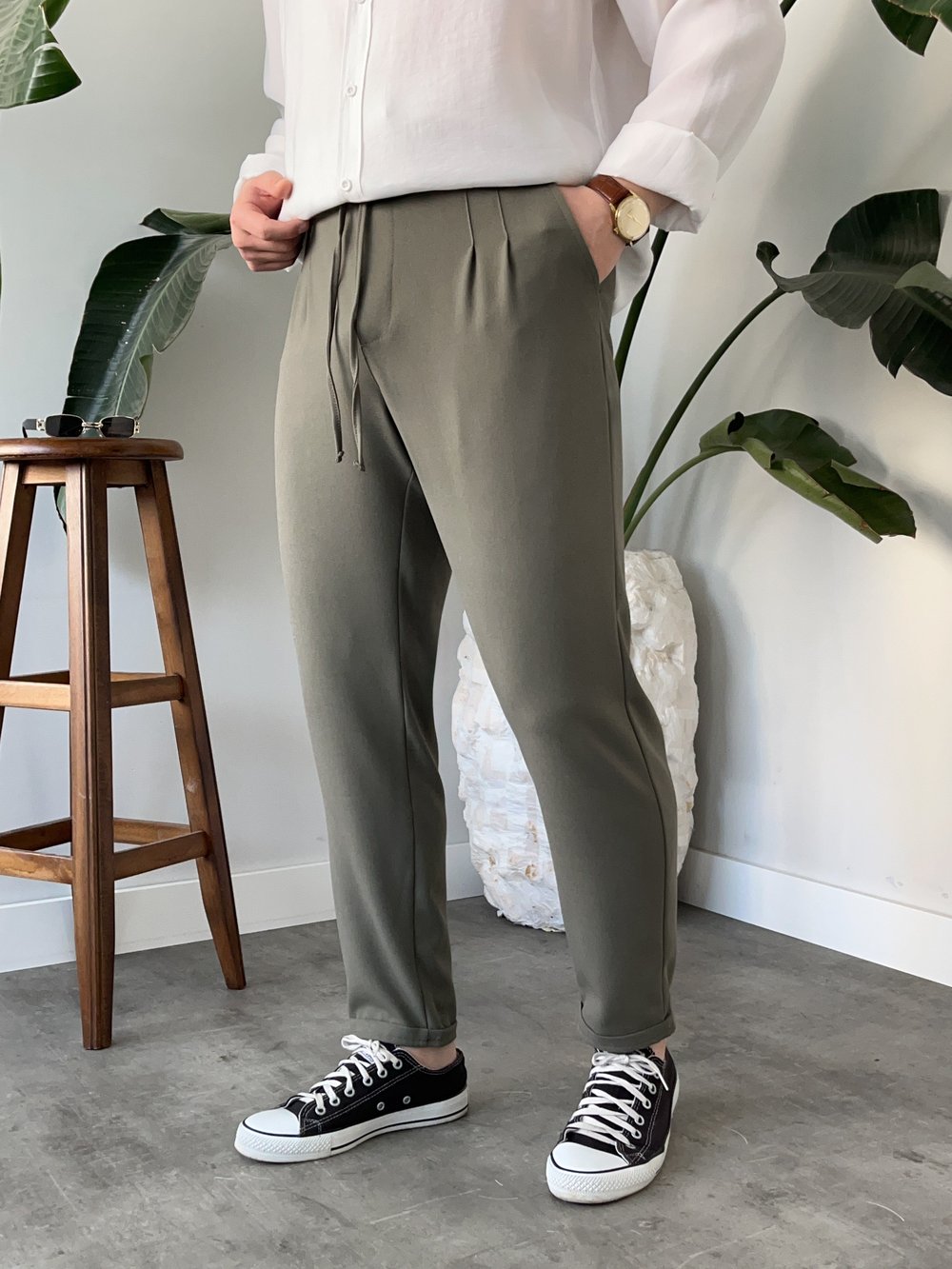Duble Paça Jogger Paça Mint Yeşili Kumaş 