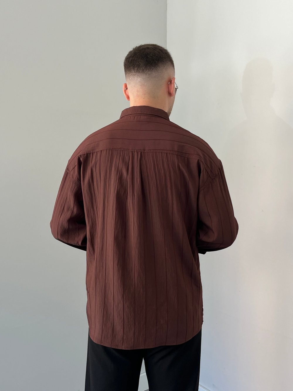 Çizgili Oversize Gömlek Acı Kahve