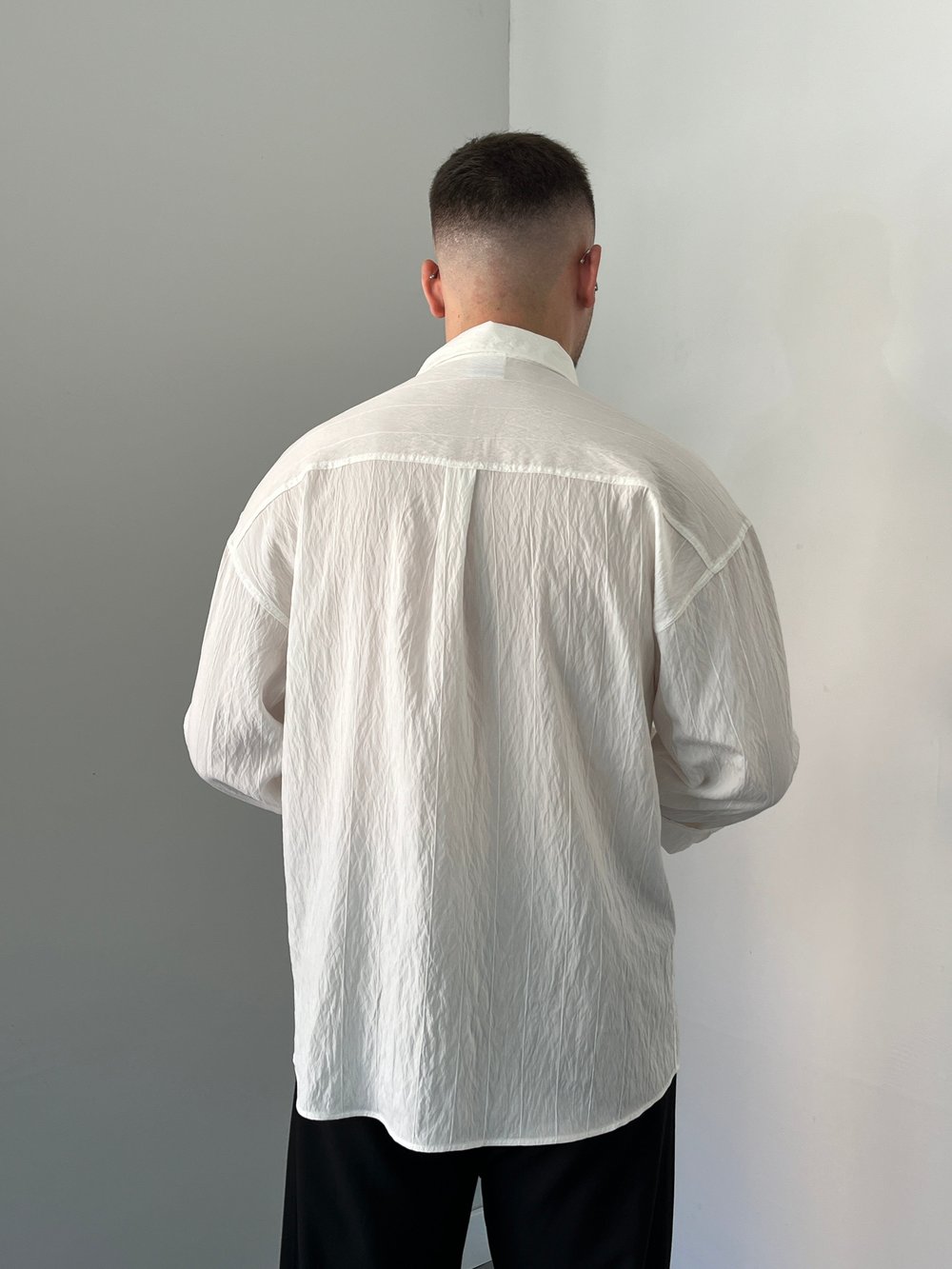 Çizgili Oversize Gömlek Beyaz
