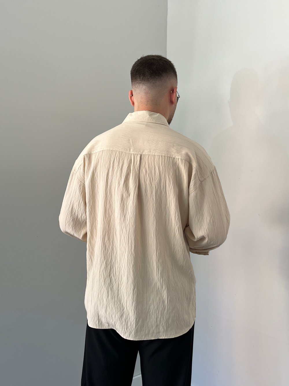 Çizgili Oversize Gömlek Krem