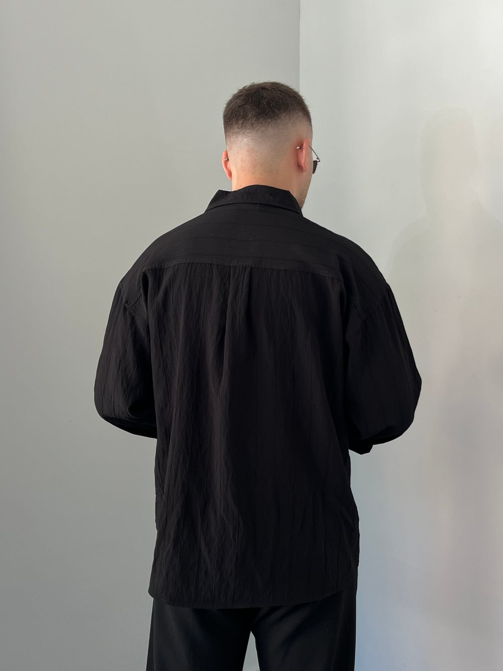 Çizgili Oversize Gömlek Siyah