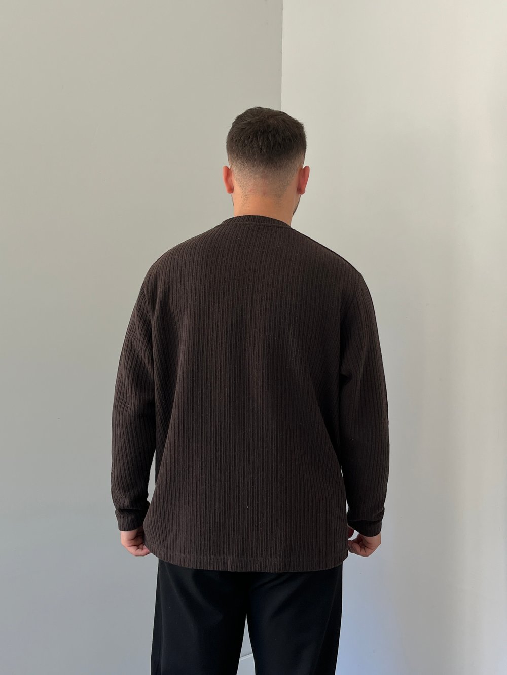 Düğmeli Fitilli İnce Sweatshirt Kahverengi