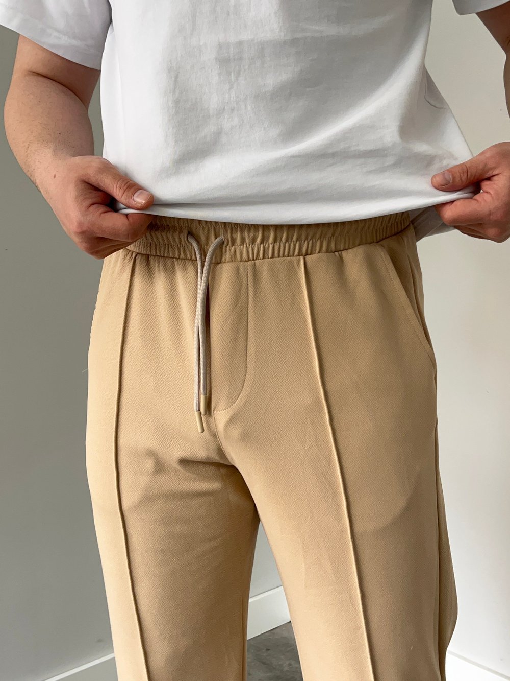Krep Kumaş Baggy Pantolon Bej