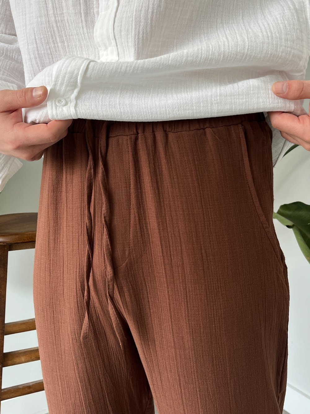 Müslim Kumaş Baggy Pantolon Kahverengi