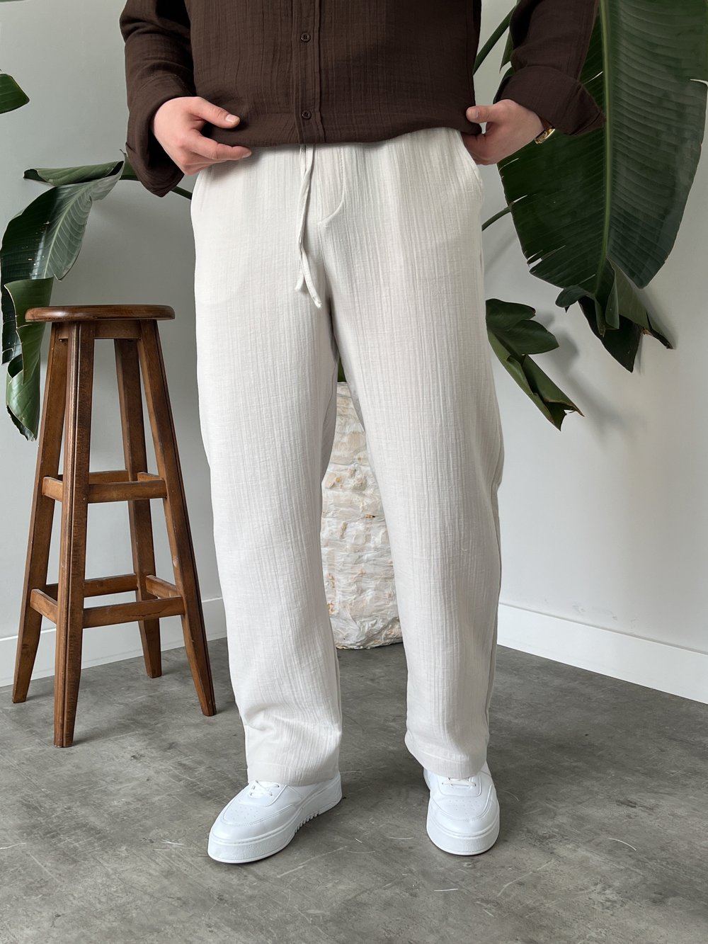 Müslim Kumaş Baggy Pantolon Taş Gri