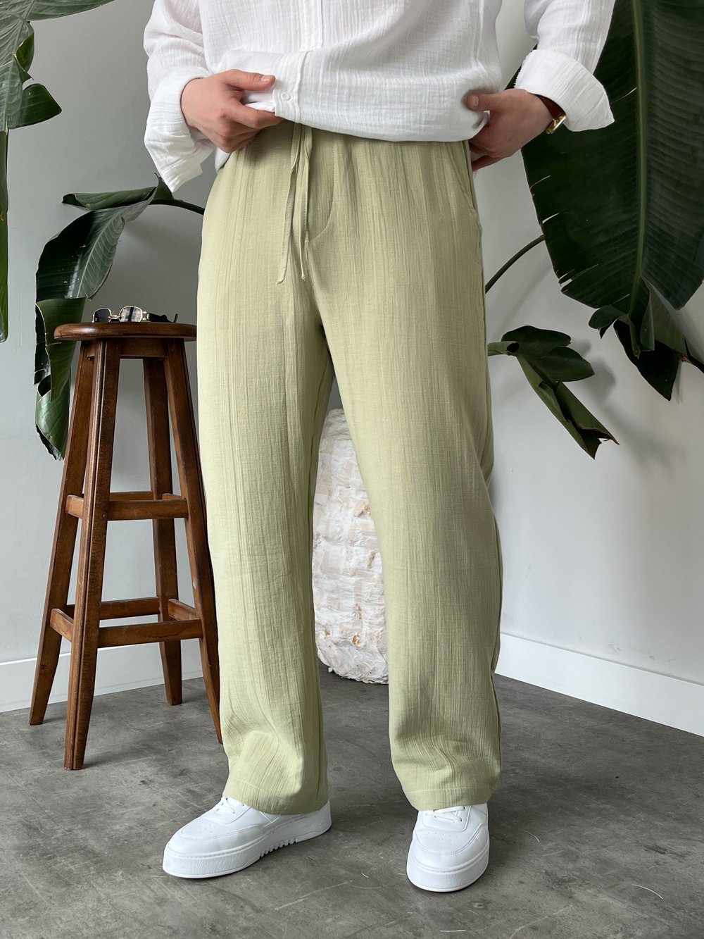 Müslim Kumaş Baggy Pantolon Yeşil