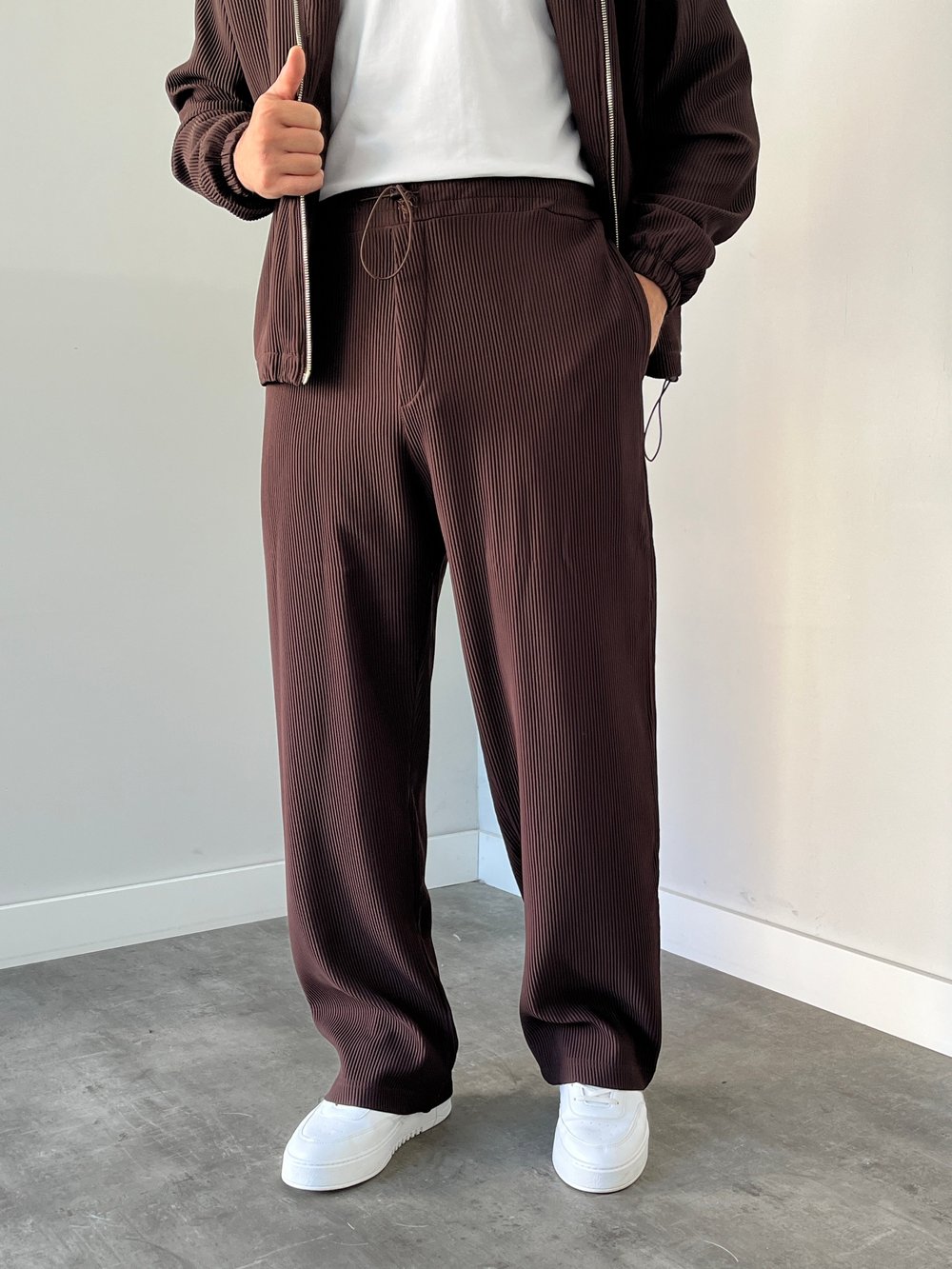 Oversize Fitilli Ceket Pantolon Kahverengi