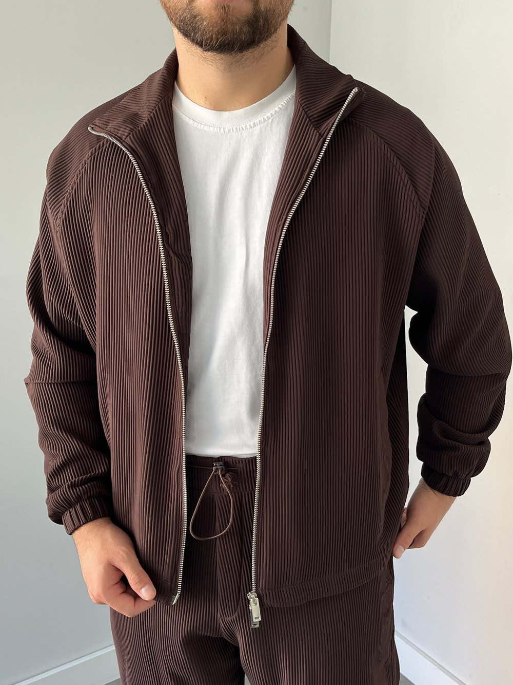 Oversize Fitilli Ceket Pantolon Kahverengi