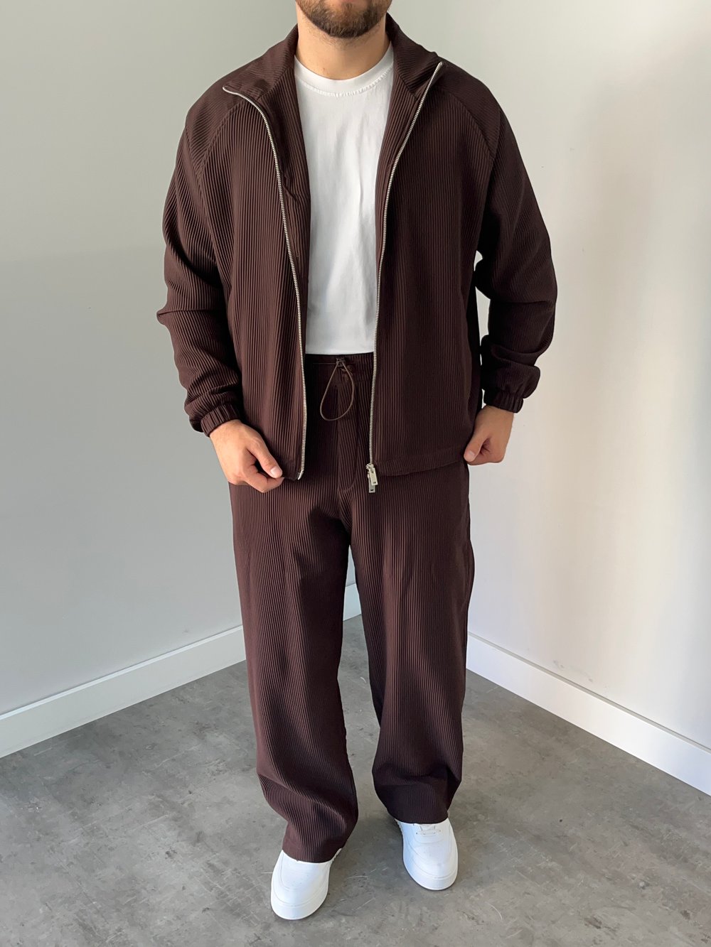 Oversize Fitilli Ceket Pantolon Kahverengi