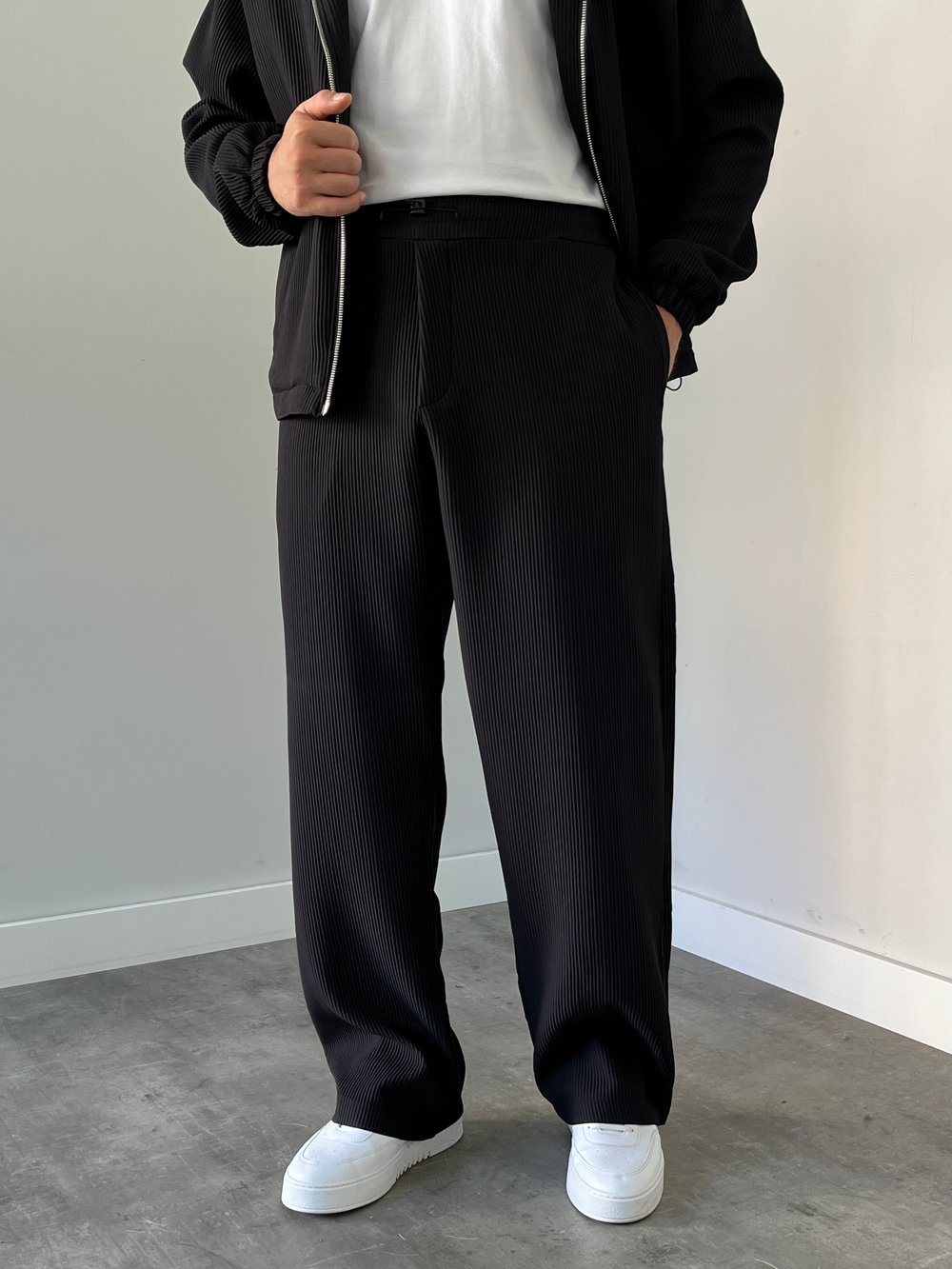 Oversize Fitilli Ceket Pantolon Siyah