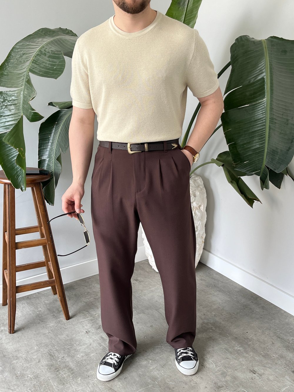 Pirinç Örgülü Basic Triko Krem