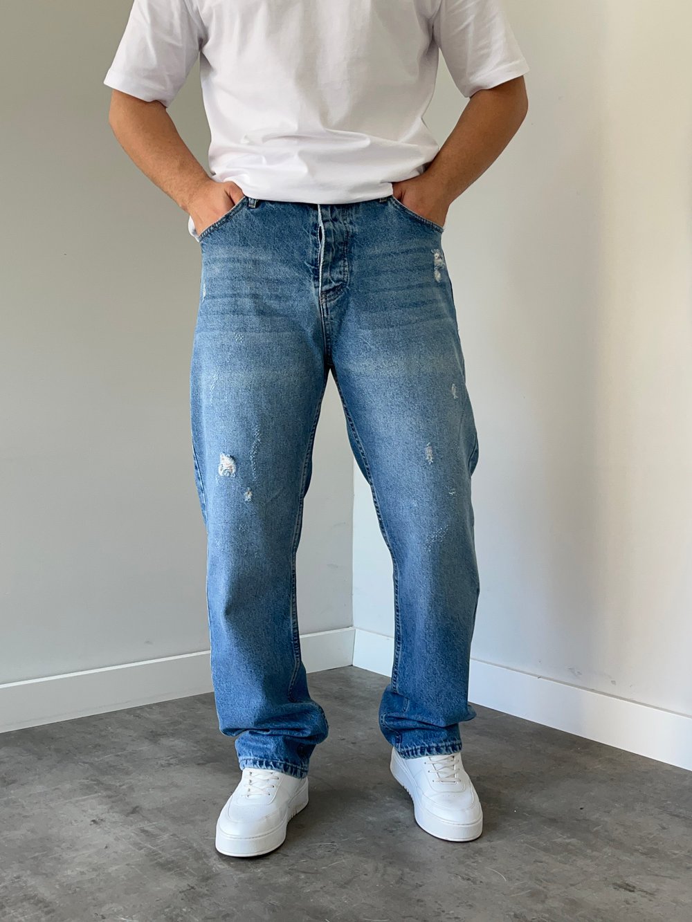 We 11 Baggy Jean Açık Mavi Eskitme Detaylı
