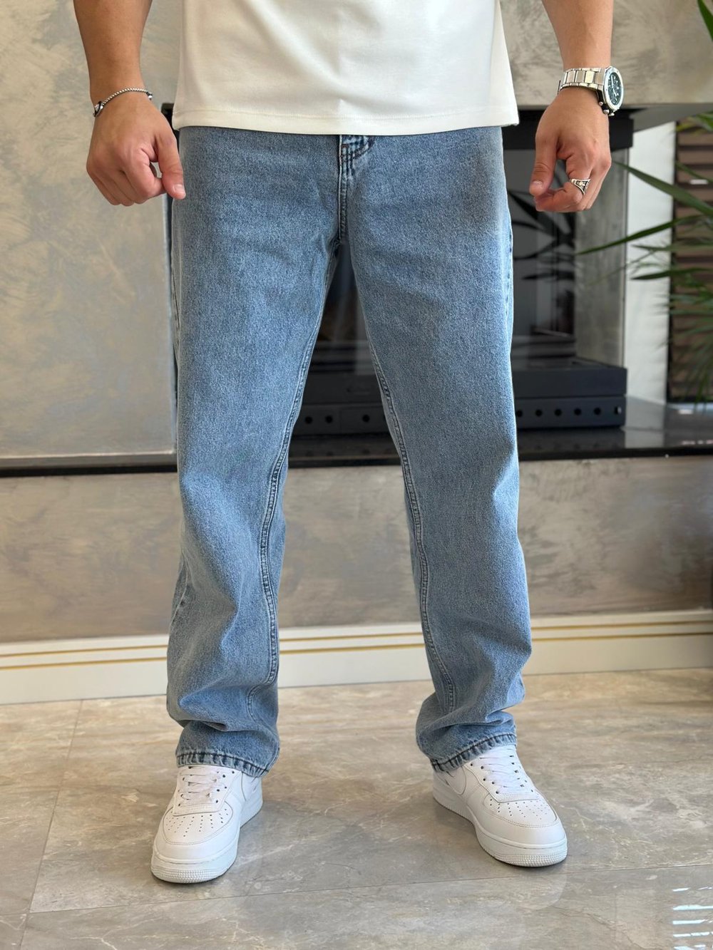Erkek Baggy Kalıp Jean Pantolon Açık Mavi Eca039