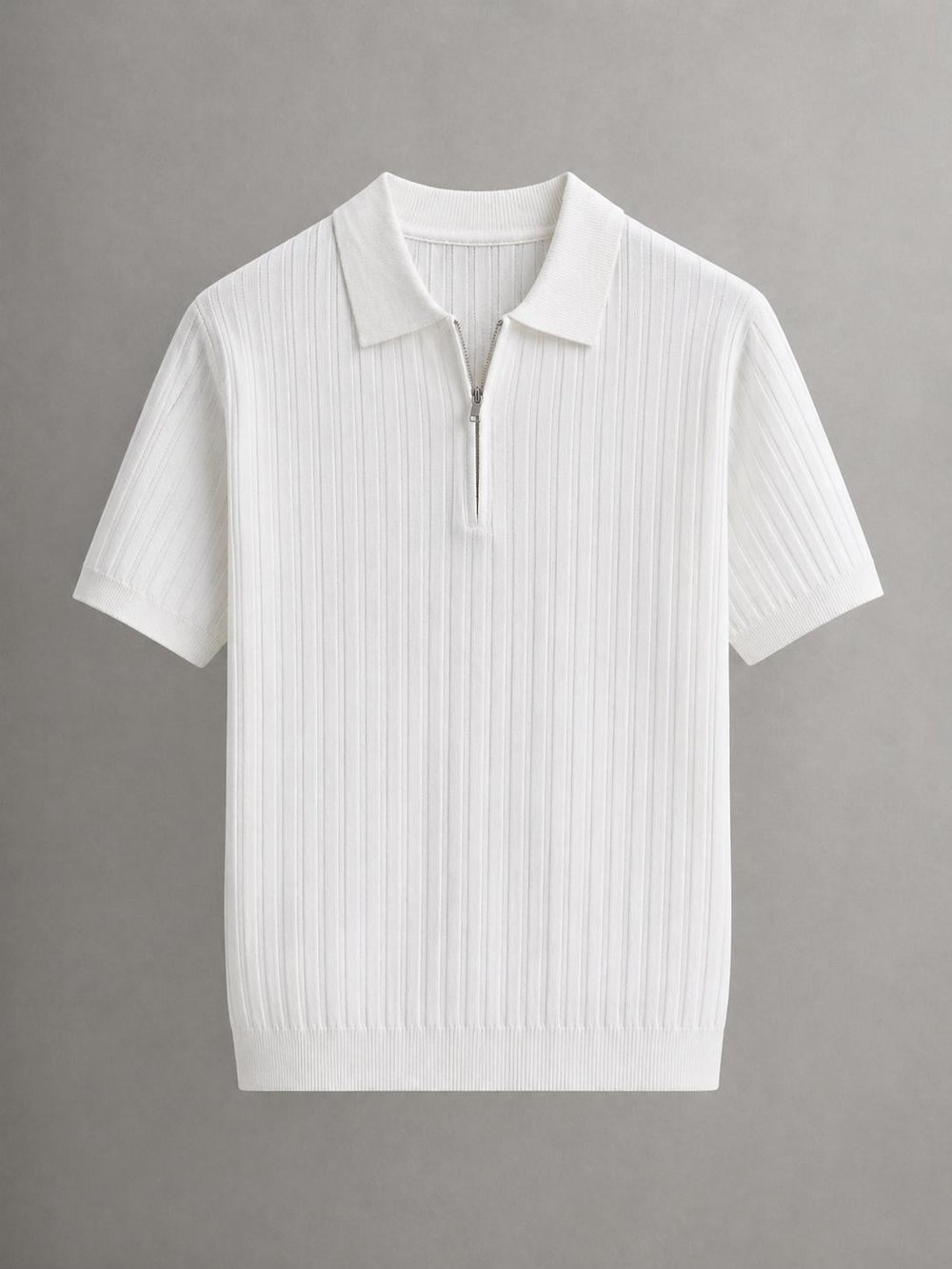 Erkek Comfort Fit Çizgili Fermuarlı Tshirt Beyaz Eca076