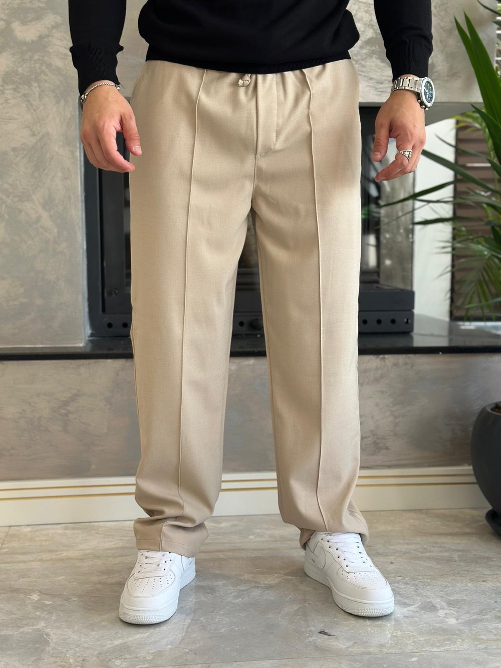 Erkek Jogger Bel Bantlı Comfort Fit Pantolon Bej Eca026