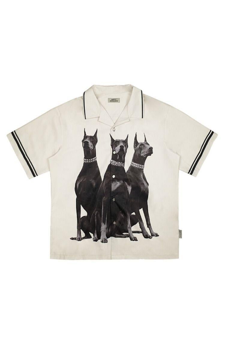 Erkek Oversize Kesim Dobermann Baskılı Gömlek eca023