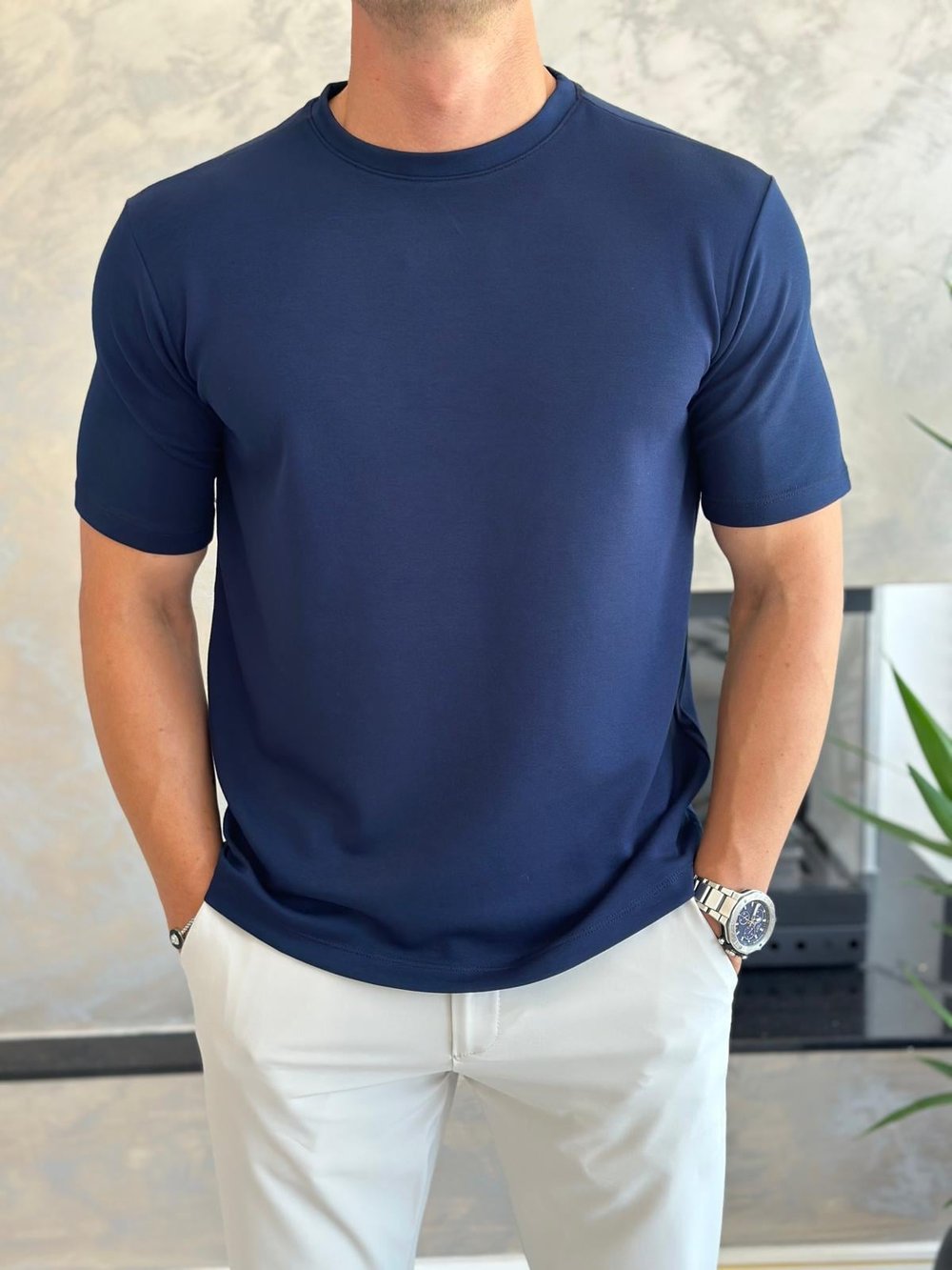 Erkek Oversize Kesim Pamuklu Premium Tshirt Lacivert  Eca014