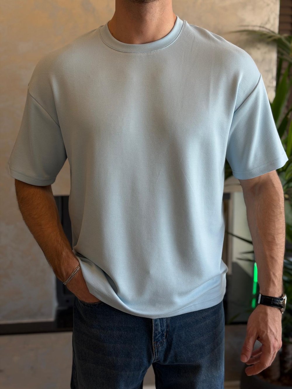 Erkek Premium Bisiklet Yaka Tshirt Buz Mavi Eca060